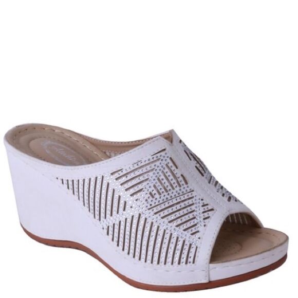 1 Left! Italina Tan Comfort Embellished Platform Wedge Heeled Sandal - Picture 5 of 7